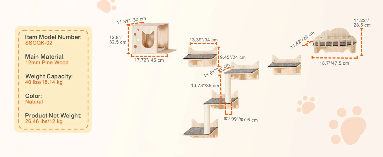 SucceBuy Wall Mounted Cat Shelves Cat Wall Shelves and Perches with Jumping Boards Hammocks & Cat Tree Cat Furniture and Shelves - Barking & Purrfectly Happy