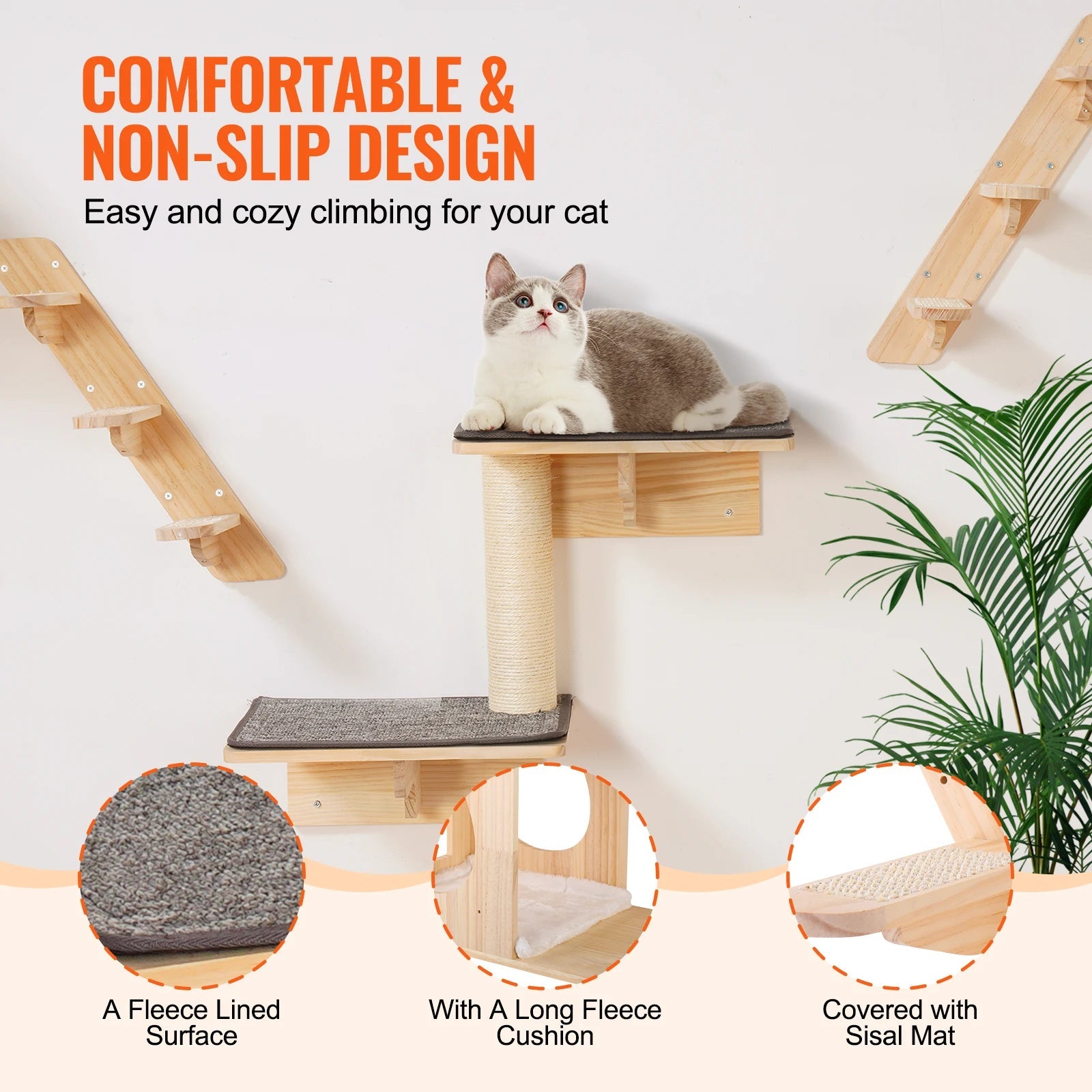 SucceBuy Wall Mounted Cat Shelves Cat Wall Shelves and Perches with Jumping Boards Hammocks & Cat Tree Cat Furniture and Shelves - Barking & Purrfectly Happy