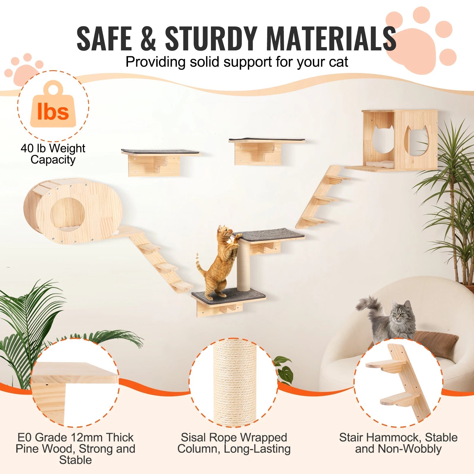 SucceBuy Wall Mounted Cat Shelves Cat Wall Shelves and Perches with Jumping Boards Hammocks & Cat Tree Cat Furniture and Shelves - Barking & Purrfectly Happy