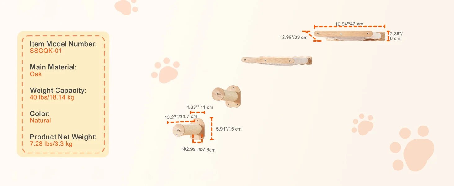 SucceBuy Wall Mounted Cat Shelves Cat Wall Shelves and Perches with Jumping Boards Hammocks & Cat Tree Cat Furniture and Shelves - Barking & Purrfectly Happy