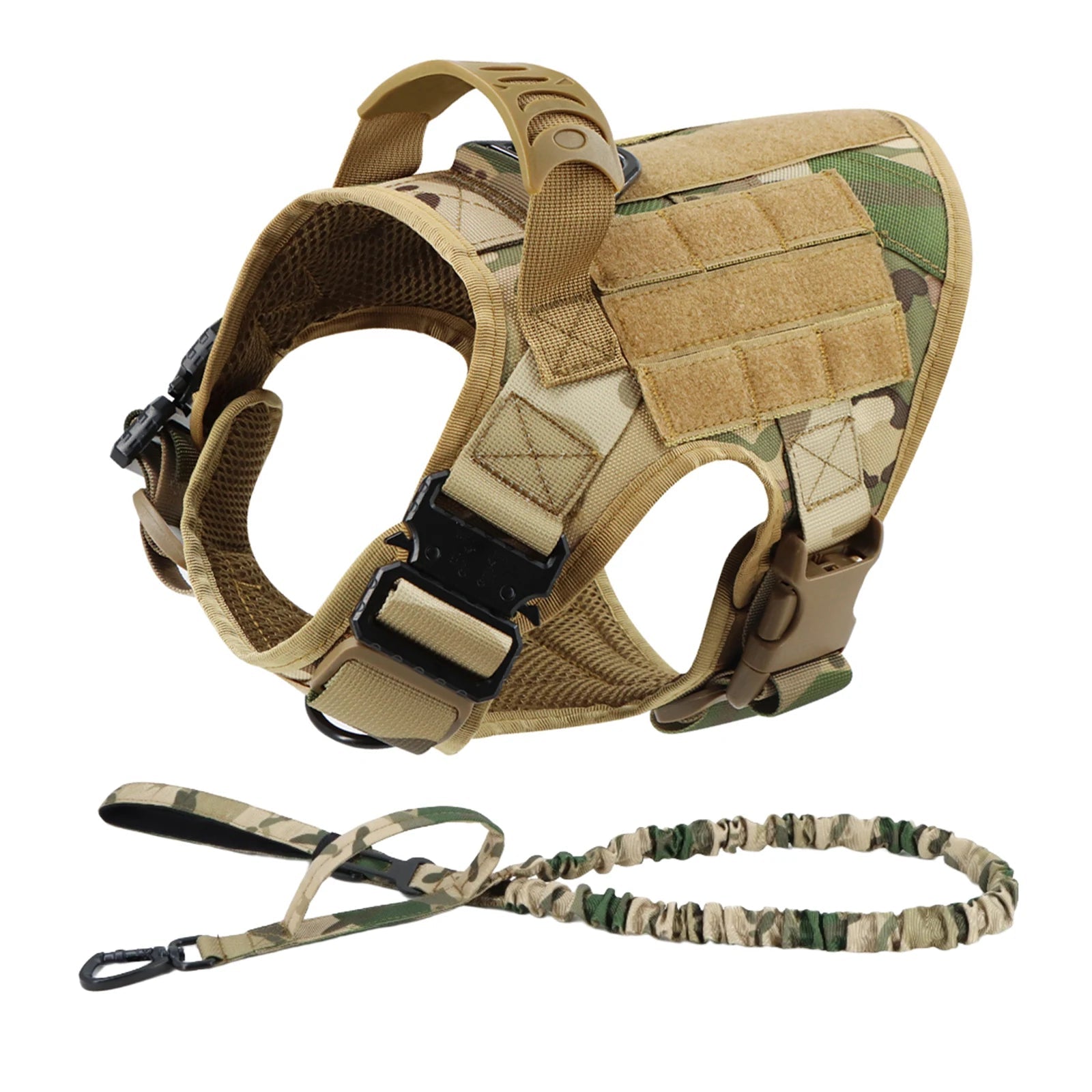 Tactical Dog Harness Leash Set for Large Dogs Military Harnesses for Training Walking Hunting Pet Vest Handle No Pull Malinois - Barking & Purrfectly Happy