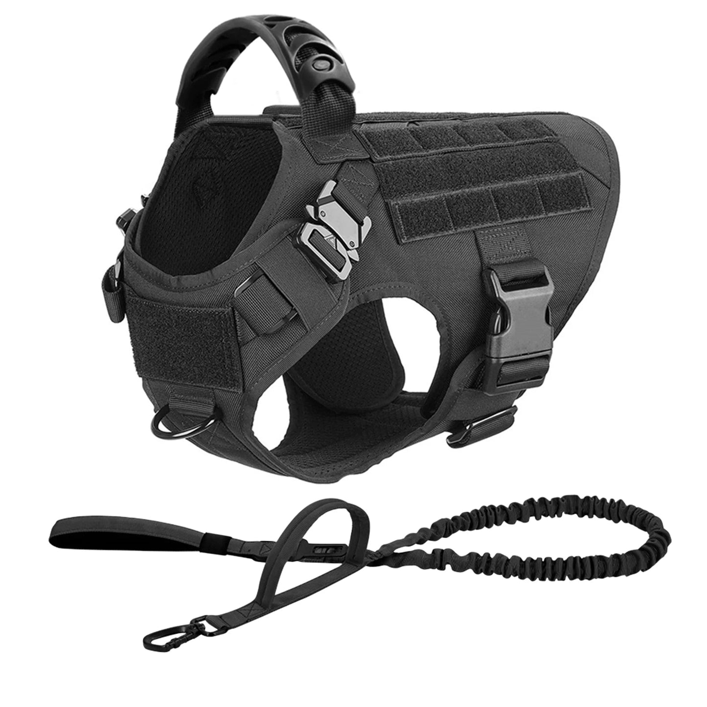 Tactical Dog Harness Leash Set for Large Dogs Military Harnesses for Training Walking Hunting Pet Vest Handle No Pull Malinois - Barking & Purrfectly Happy