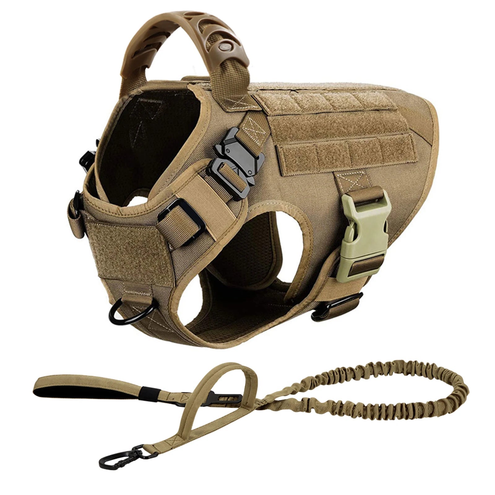 Tactical Dog Harness Leash Set for Large Dogs Military Harnesses for Training Walking Hunting Pet Vest Handle No Pull Malinois - Barking & Purrfectly Happy