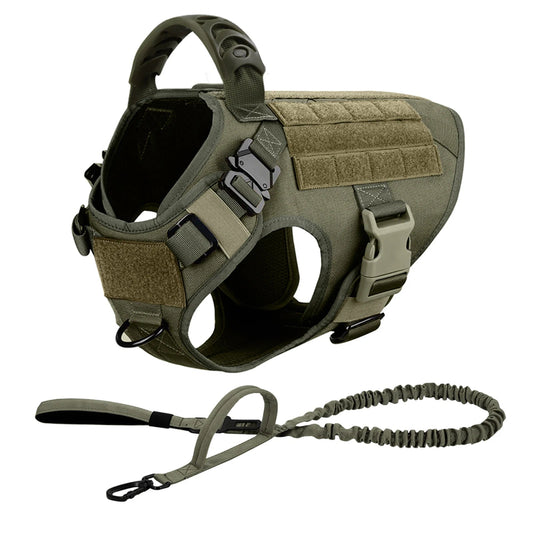 Tactical Dog Harness Leash Set for Large Dogs Military Harnesses for Training Walking Hunting Pet Vest Handle No Pull Malinois - Barking & Purrfectly Happy