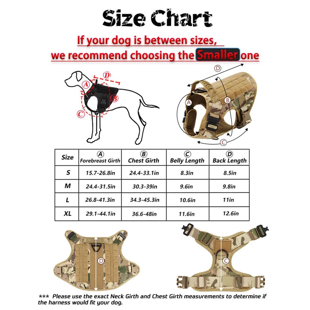 Tactical Dog Harness Leash Set for Large Dogs Military Harnesses for Training Walking Hunting Pet Vest Handle No Pull Malinois - Barking & Purrfectly Happy