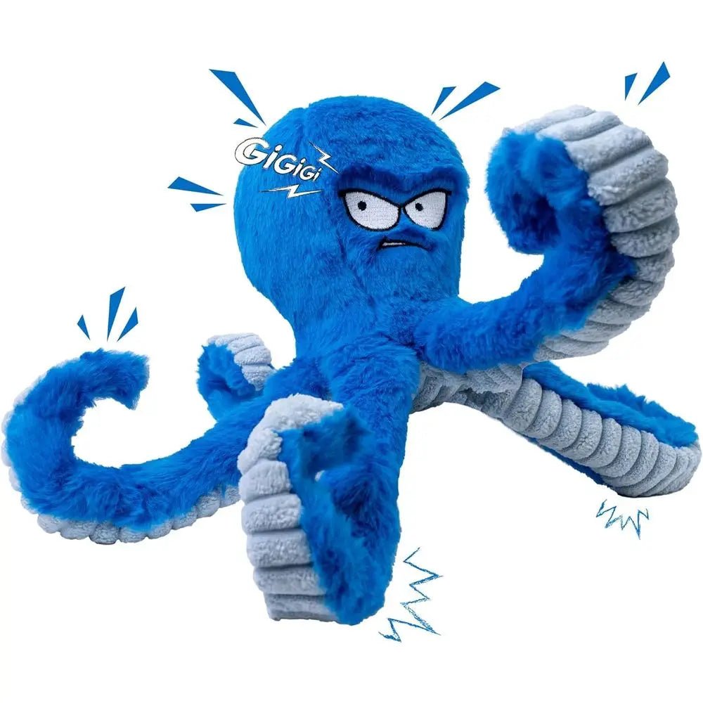 Tough Dog Toys, Stued Chew Large Dog Toys to Keep Them Busy, Interactive Squeaky Tug o War De Toy, Crinkle Blue Plus - Barking & Purrfectly Happy