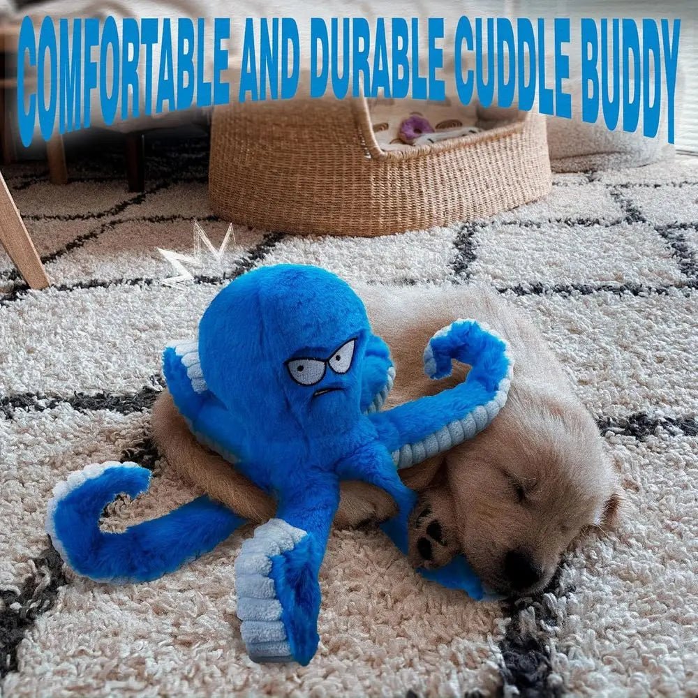 Tough Dog Toys, Stued Chew Large Dog Toys to Keep Them Busy, Interactive Squeaky Tug o War De Toy, Crinkle Blue Plus - Barking & Purrfectly Happy