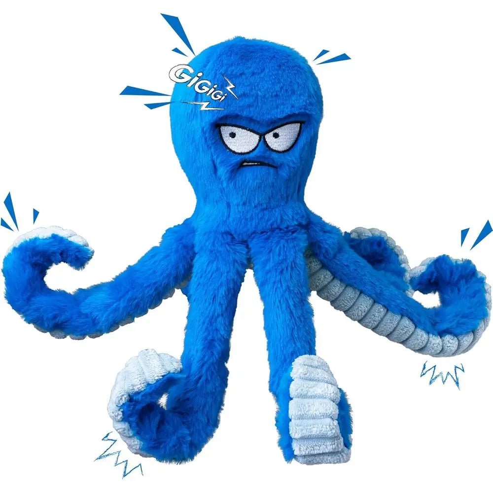 Tough Dog Toys, Stued Chew Large Dog Toys to Keep Them Busy, Interactive Squeaky Tug o War De Toy, Crinkle Blue Plus - Barking & Purrfectly Happy