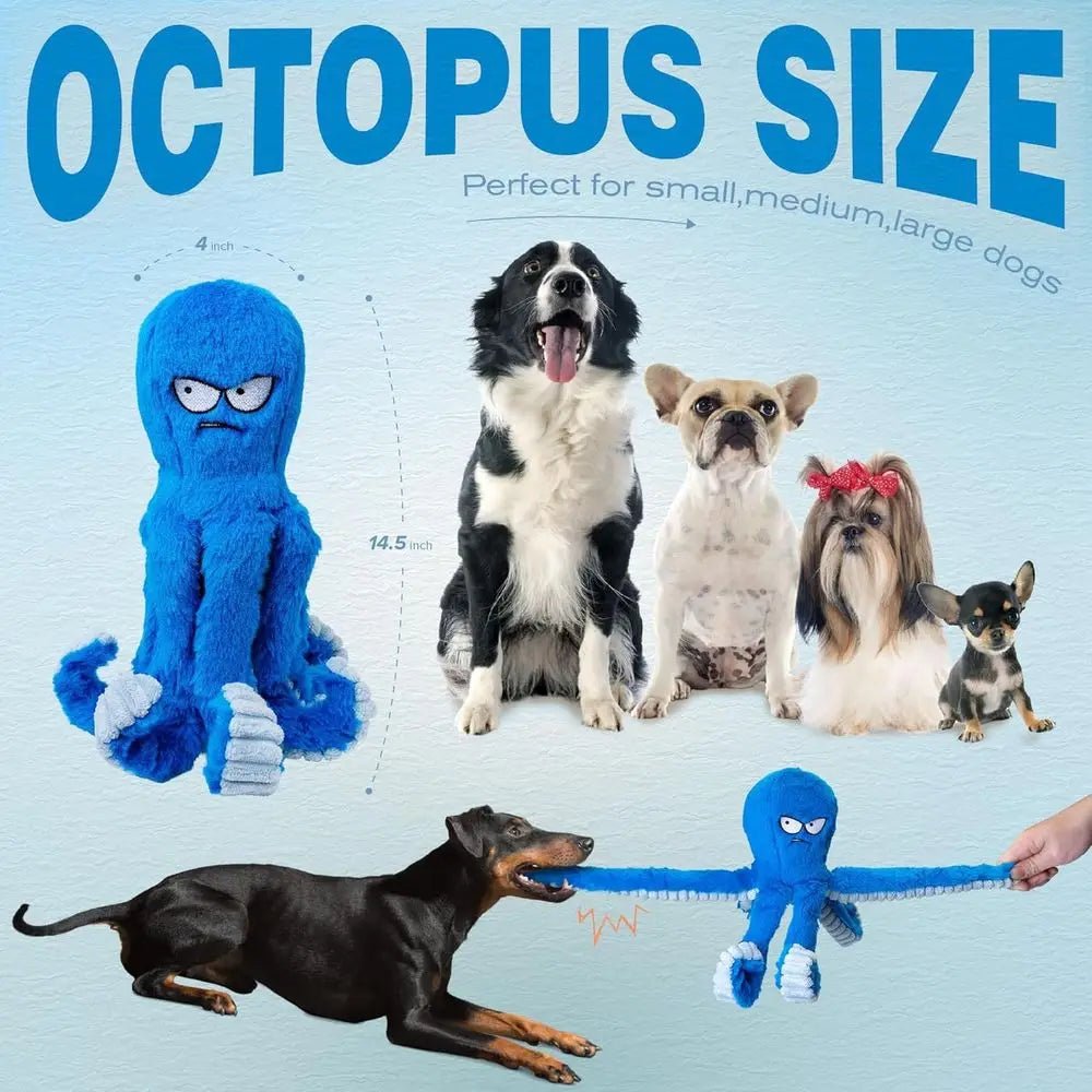 Tough Dog Toys, Stued Chew Large Dog Toys to Keep Them Busy, Interactive Squeaky Tug o War De Toy, Crinkle Blue Plus - Barking & Purrfectly Happy