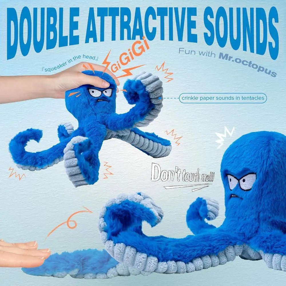 Tough Dog Toys, Stued Chew Large Dog Toys to Keep Them Busy, Interactive Squeaky Tug o War De Toy, Crinkle Blue Plus - Barking & Purrfectly Happy