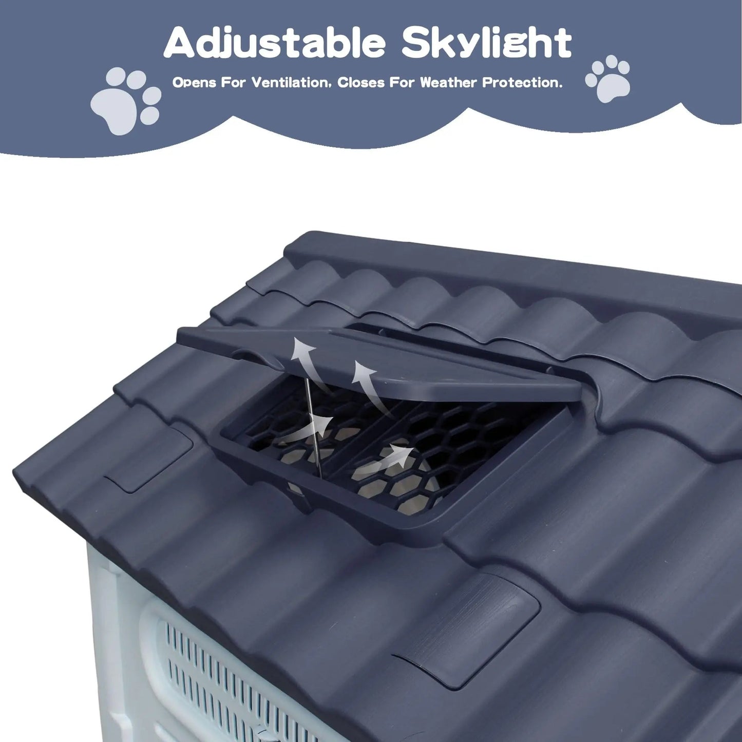 Waterproof Outdoor Dog House With Ventilation, Raised Floor And Openable Roof, Large Plastic Pet Shelter For Medium Dogs - Barking & Purrfectly Happy