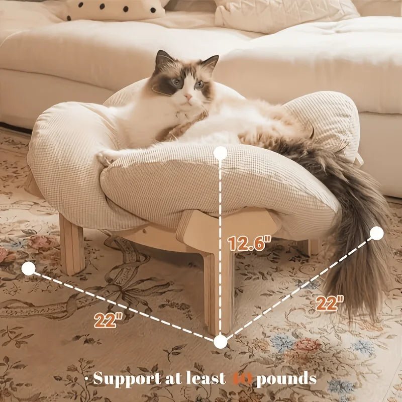 With Soft Cushion Three-Color Wooden High Leg Cat Bed - Comfortable Pet Sofa, Ideal for Cats And Small Dogs, Includes Hardware T - Barking & Purrfectly Happy