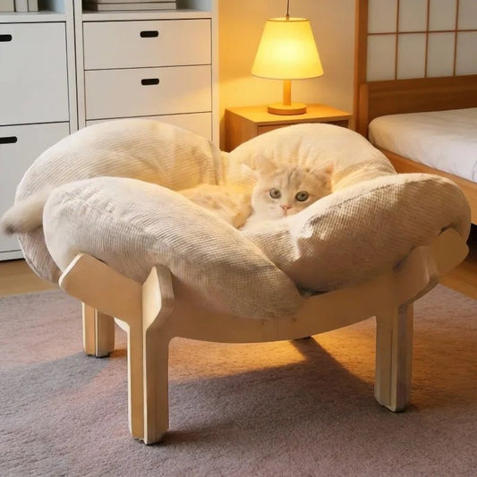 With Soft Cushion Three-Color Wooden High Leg Cat Bed - Comfortable Pet Sofa, Ideal for Cats And Small Dogs, Includes Hardware T - Barking & Purrfectly Happy