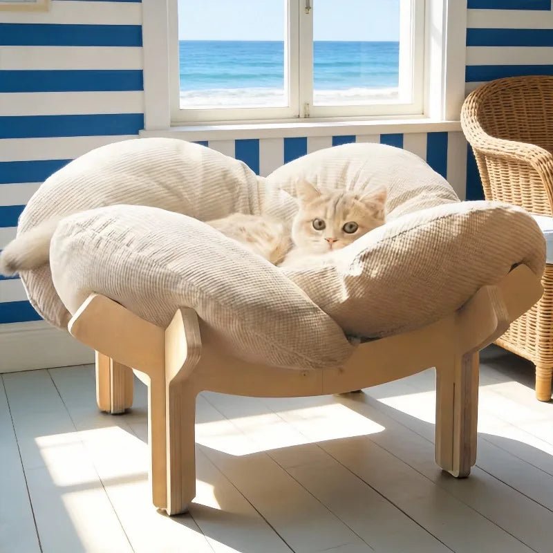 With Soft Cushion Three-Color Wooden High Leg Cat Bed - Comfortable Pet Sofa, Ideal for Cats And Small Dogs, Includes Hardware T - Barking & Purrfectly Happy